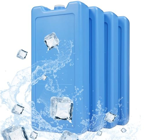 Large -4 PCS Ice Packs for Cool Box,Reusable Ice Packs for Lunch box, Long Lasting Reusable Ice Blocks For Cool Bags Lunch Boxes CoolersTravel, Picnic, 7 -inch x 3.4 -inch long -lasting cold bricks,