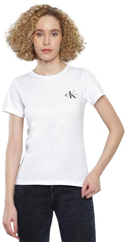 Calvin Klein Jeans Damen 2er Pack T-Shirts Kurzarm Monologo Slim Rundhalsausschnitt