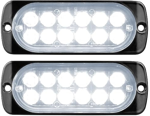 RIGIDON 2 Pcs luci di emergenza 12 LED Bianco Lampada di Emergenza Strobo Barra Luminosa, 12V 24V Impermeabile Luce Lampeggiante per 4x4 Car SUV Truck Trailer Camper Motorcycle furgone