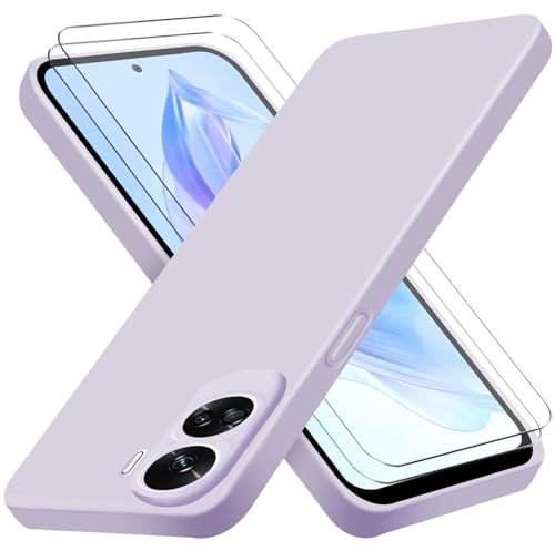 ISOI Funda para Honor 90 Lite + [2 Pack] Protector Pantalla, Carcasa de Silicona Líquida Gel Ultra Suave Funda con tapete de Microfibra Anti-Rasguño - Púrpura
