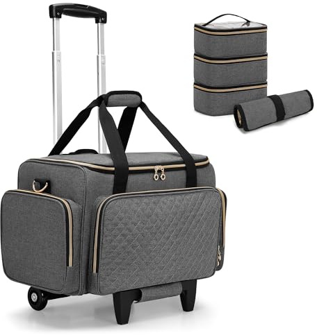 Luxja Kosmetikkoffer Trolley Damen, Grau | Rollende Schminktasche für Kosmetik, Make up Tasche mit Trolley für Beauty Set, Grau