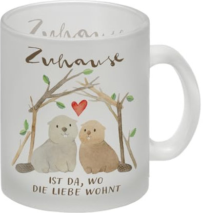 Biber Glas Tasse mit Spruch Zuhause ist da wo die Liebe wohnt Familien Partner Geschenk Heim Geburtstag Highlight Gemütlicher Charme