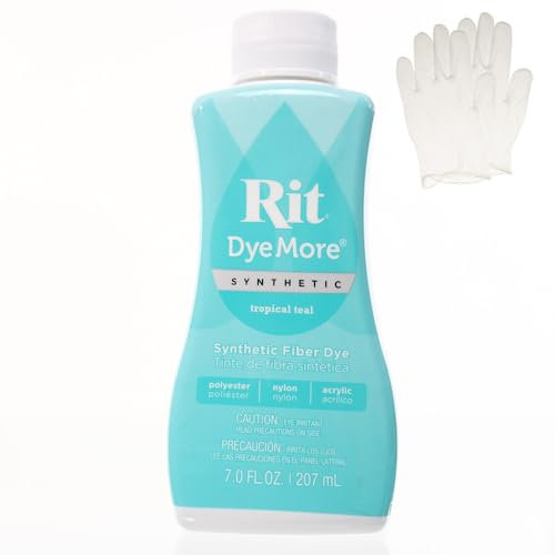 Rit DyeMore Synthetische Flüssigfaserfarbe mit Kunststoffhandschuhen für Kleidung, Dekoration und Handwerk, 200 ml, Tropisches Blaugrün (1 Pack)