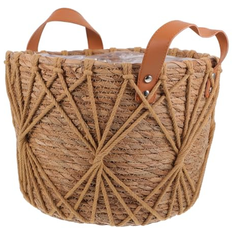 SEWOART Handmade Woven Basket Straw Flower Planter Storage Baskets Wicker Flower Holder Outdoor Portable