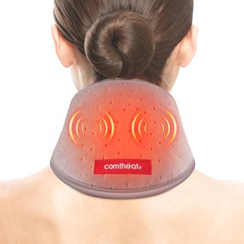 Comfheat Neck Heating Pad with Vibration Massage for Neck Pain Relief, USB Heated Neck Wrap, Soft Neck Warmer for Soreness Stiffness, 3 Levels Heat & Massage, Auto-Off, (Not Rechargeable)