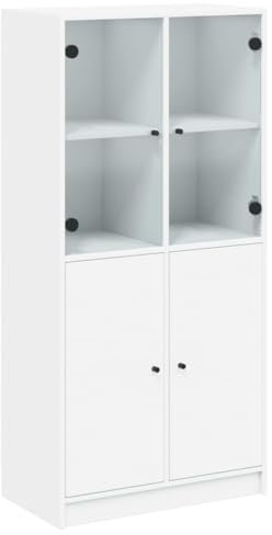 vidaXL Highboard, Beistellschrank mit Türen, Sideboard Kommode Anrichte für Wohnzimmer, Bücherregal Schrank, Weiß 68x37x142cm Holzwerkstoff