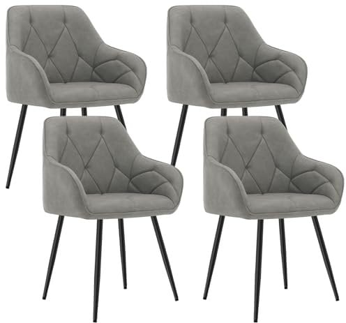 WOLTU Set of 4 Dining Chairs Kitchen Chairs Upholstered Living Room Chair with Backrest, Armrests, Metal Legs, Ergonomic Chair for Lounge, Office, Dressing Table, Faux Leather, Dark Grey