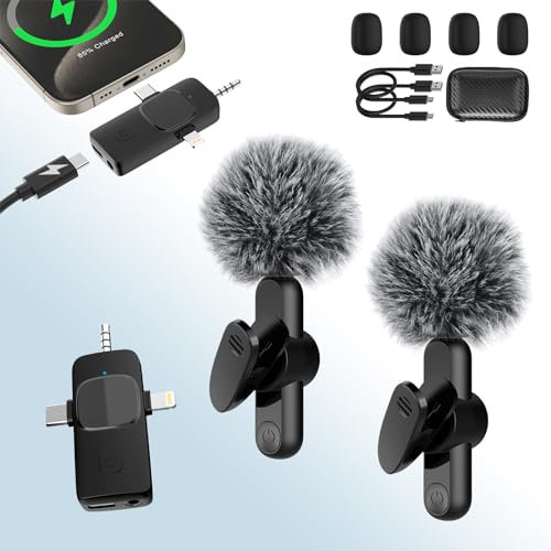 Wireless Lavalier Microphone for iPhone/Camera/Android Phone, Plug-Play Mini Mic with Lightning+USB-C+3.5mm Receiver, Clip On Mic for Video Recording/TikTok/YouTube