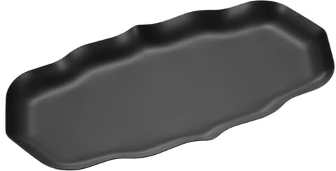 sourcing map Bandeja decorativa de acero inoxidable de 8.6 x 4.3 pulgadas, bandeja de servir ondulada adecuada para joyas, mesa de café, bar, cocina, encimera, baño, vajilla, color negro
