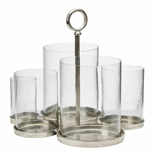 Loberon Windlicht Gjaloran, Eleganter Glanz, Besondere Struktur, für Teelichter Geeignet, Zeitloses Design, Dekoration, Wohn-Accessoire, Aluminiumguss, Glas, Silber/klar