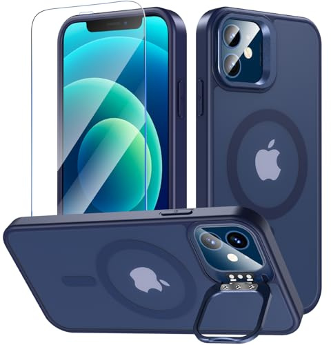 OWKEY für iPhone 12 Hülle, iPhone 12 Pro Hülle für Magsafe mit Bildschirmschutz, [Mit Lensenhalterung] Stoßfest Magnetisch Handyhülle iPhone 12| iPhone 12 Pro Case Dünn Cover Schutzhülle (Blau)