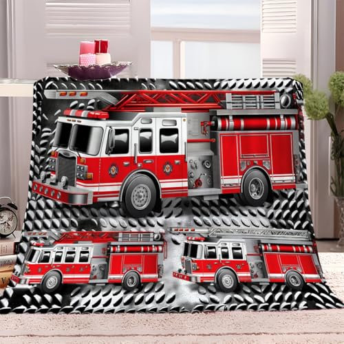 Flauschig Decke Rotes Feuerwehrauto 130x150 cm Kuscheldecke Vielseitig Fleecedecke, Flanell Wohndecke Sofadecke Warme Überwurfdecke Couchdecke, für alle Jahreszeiten