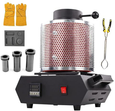 Four de fusion d'or électrique avec 3 creusets en graphite pour ferraille fondue, machine de fusion de métal numérique 2102℉, four de coulée de raffinage d'argent,d'or,de cuivre et d'aluminium