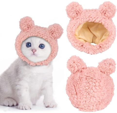 Chapeau pour Chat, Bonnet pour Chat d'hiver Casquette Chien Mignon pour Petit Chat Chien, Accessoire de Costume (Rose)