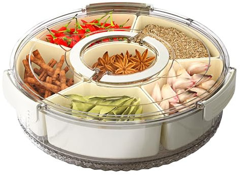 Vassoio per snack – Vassoio per snack con coperchio | Vassoio rotondo per snack | Vassoio per snack con scomparti | Vassoio trasparente per caramelle con coperchio e manico, vassoio per snack e frutta