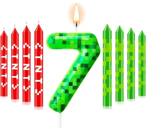 13pcs Gaming Candle Cake Decorations, Number 7 Candle Toppers Large Happy Birthday Toppers for Kids (7th)