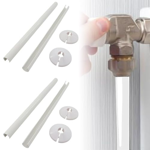 Heizkörper Rohrabdeckungen und Rohrmanschetten, 15 x 300 mm + 15 mm Manschette, 4er Set, weiß, ideal zur Verkleidung von Heizungsrohren, Wasser- und Gasleitungen, einfache Montage, modernes Design