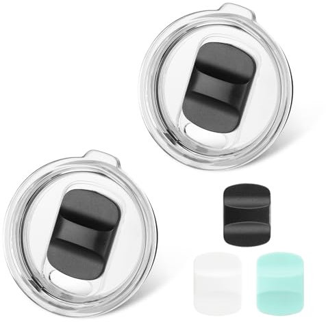 Tumbler Lids for Yeti, 2 Pack 20 oz Replacement Lids with 3 Magnetic Slider Compatible for YETI 20 oz Tumbler, 10/24 oz Mug and 10 oz Lowball, Slider Switch Spill Proof Tumbler Cover(Black/White/Blue)