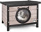VOUNOT® Katzenhaus aus Holz, Wetterfestes Katzen Haus mit Schwingtür im Katzenohren-Design & höhenverstellbaren Füßen, Katzenhütte für draußen, Grau, 57 x 45 x 43 cm