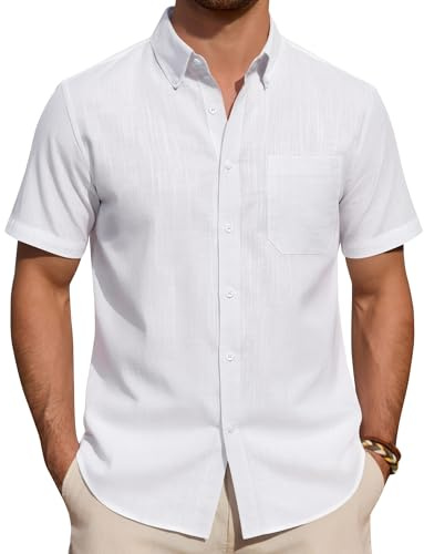 J.VER Leinenhemd Herren Kurzarm Hemd Sommer Freizeithemden Herren Casual Beach Shirts Regular Fit Männer Leinen Hemd Button Down Basic Men Shirts mit Brusttasche