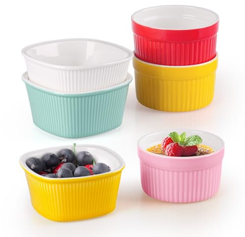 YapitHome Ramekins Set of 6 Traditional Porcelain Ramekins Baking Dish Small Ramekins for Custards, Pudding,Ice Cream,Sauce,Dips,Baking,Cooking,Serving
