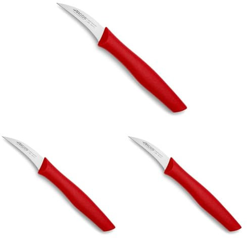 Arcos Serie Nova - Spelucchino Coltello per sbucciare - Lama Acciaio Inossidabile Nitrum 60 mm - Manico Polipropilene Colore Rosso (Confezione da 3)