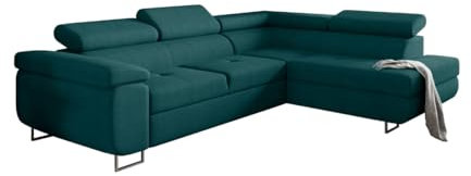 Friderik Antonia Ecksofa mit Schlaffunktion mit L-förmiger Box, Sofa mit Bettcontainer und verstellbaren Kopfstützen (Petrol Blau, Rechts)