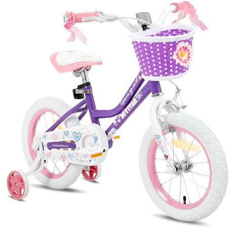 JOYSTAR 12 Zoll Kinderfahrrad für 2-4 Jahre alte Mädchen, 1 Zoll Mädchenfahrrad mit Stützrädern und Korb, Violett