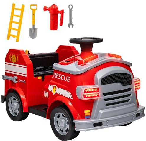 AIYAPLAY Kinder Elektroauto 6V Elektrofahrzeug mit Hupe, Musik, Kinderauto mit Sanft Start, Scheinwerfer, 3 km/h Kinder Feuerwehrauto für 3-5 Jahre, Rot