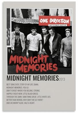 MTYGBCX One Direction Poster Midnight Memories auf Leinwand, Vintage-Stil, ästhetisches Poster, dekoratives Gemälde für Wohnzimmer, Schlafzimmer, 20 x 30 cm, ungerahmt