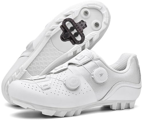 PENXZT Mountainbike Schuhe Herren Damen, Kompatibel mit Shimano SPD 2-Bolts Pedals Anti-Skid Atmungsaktiv Fahrrad Spin MTBschuhe Radsportschuhe,Weiß,41 EU