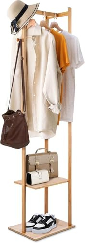OHMG Porte manteau sur pied en bois,portant à vêtements,9 patères,vestiaire,meuble d'entrée pour salon,vêtements,chapeaux,entrée,bureau,naturel,Valet de chambre