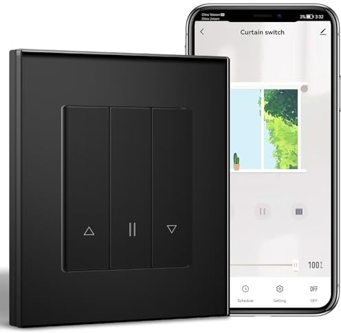 BSEEDLIFE WIFI Interruptor de Persiana Enrollable Inteligente Pared,86 * 86mm,Interruptor WIFI Commutador Compatible con Alexa y Google Home(Aplicación Tuya/Smart Life),Negro