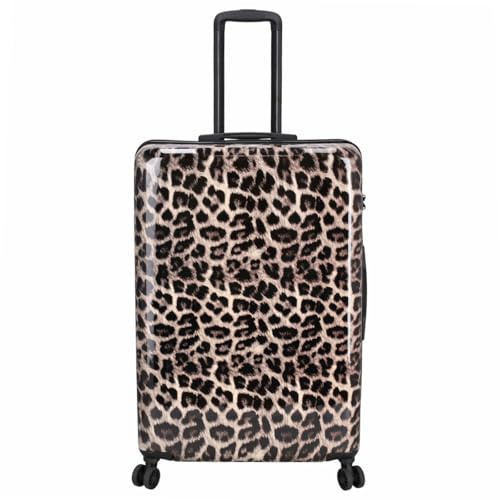 Kenorada Reisetrolley STONEWOOD 4W | Koffer mit Vier Rollen | stabile ABS Hartschale und TSA Zahlenschloss | Trolley mit Reißverschluss | mit modernem Foto Motiv (Leopard, L - großer Koffer)