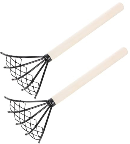 Toyvian Rastrillo con Mango De Madera y Red De Malla para Excavación De Mariscos La Playa, 5 Garras De Hierro Resistentes, Herramienta Portátil para Arena y Aflojar Tierra