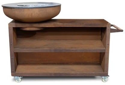BonFeu BonBiza Island Corten - Feuerschale mit Plancha - Barbecue mit Arbeitsstation und auf Rädern - Feuerschale 80 cm - 135x65x110 cm