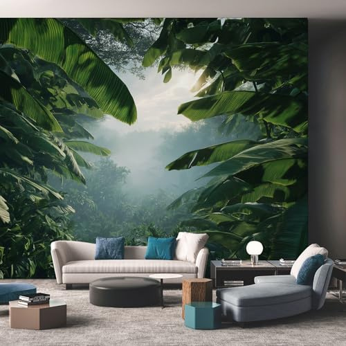 Générique Papier Peint Panoramique Jungle Tropical, Papier Peint Forêt Tropica Paysage Fond pour Chambre Wallpaper, Fresque Murale pour Salon Salle Deco Murale, 350x256cm D&O25