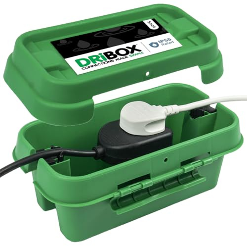 DRiBOX – Small Green IP55 Weatherproof Outdoor Electrical Connection Box 25.5 x 14.1 x 10.2cm – Power Cord Enclosure for Christmas Lights, Timers, Extension Cables, Leads, Reels, Transformers (1 Box)