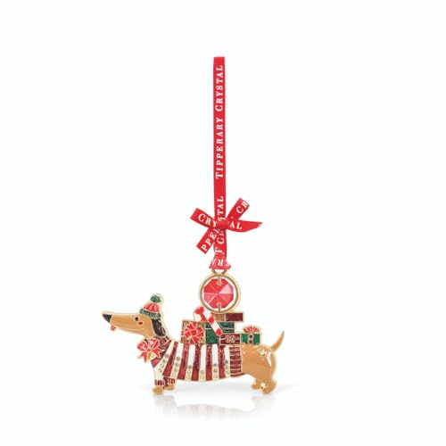 Tipperary Crystal Christmas Dog Gem Decoration – Festive Dachshund Ornament with Sparkling Gifts