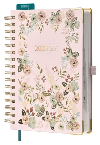BEZEND Kalender 2026 2027 Tageskalender 1 Tag 1 Seite A5 (21,5 x 15,5 cm) | 12-Monate Terminplaner Aug 26 - Jul 27, 30-Min-Taktung 7-21 Uhr, Spiralbindung Hardcover, Rosa