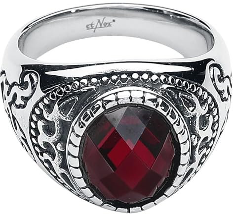 etNox hard and heavy Dark Ruby Unisex Ring silberfarben/rot S Edelstahl Geschenke, Gothic, Rockwear