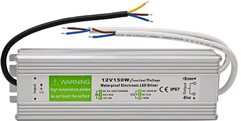 230 V AC Input/DC 12 V LED Trafo Wasserdicht IP67 LED Netzteil Treiber Adapter in Aluminiumlegierung Gehäuse für LED-Leuchtmittel, LED-Modul und DC-Außenbeleuchtung (IP67 150 W)