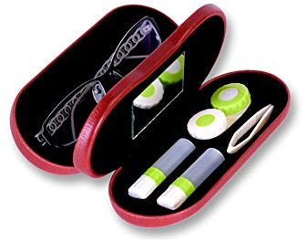 Brillenetui und Kontaktlinsenbehälter, 2-in-1, doppelseitig, mit Spiegel, tragbar für Zuhause, Reisen