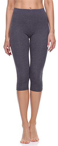 Merry Style Damen Leggings 3/4 aus Baumwolle mit Stretch – Leichte Capri Leggings Damen aus atmungsaktiver, elastischer Baumwolle, ideal für Yoga Sport Freizeit Reisen MS10-199 (Dunkelmelange, XS)