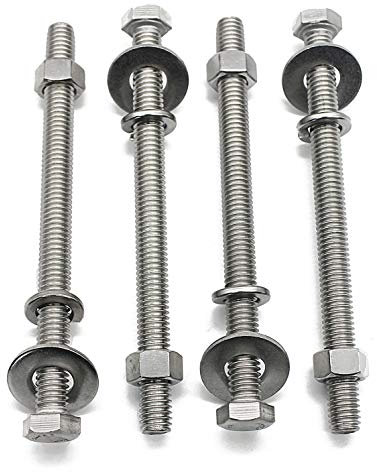 (4 Sets) 3/8-16x4 Stainless Steel Hex Head Screws Bolts, Nuts, Flat & Lock Washers, 18-8 (304) S/S, Fully Threaded by Bolt Fullerkreg