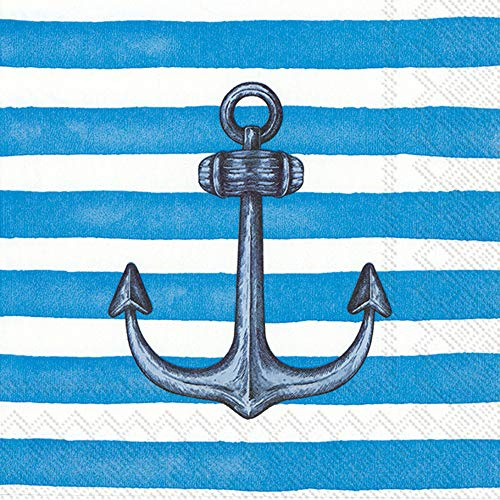 Boston International C861249 IHR 3-Ply 20-Count Cocktail-Papierservietten für Getränke, Papier, Sailors Anker hellblau