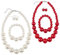 saijer Set di Gioielli Perle Finte, 2 Sets Collana Orecchini & Bracciale Perle Imitazione Donne Ragazze Spose Gioielli per Wedding Party Birthday Gift Rosso e Bianco