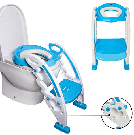 Calma Dragon portatile riduttore wc bambini, vasino per bambini wc con scala, altezza regolabile e sedile wc pieghevole con pedana (Blu)