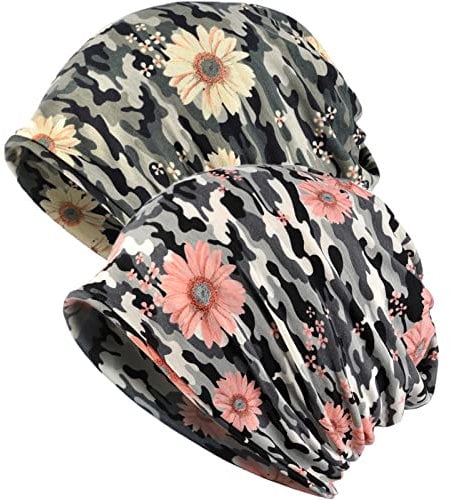 XYIYI Damen Mütze Chemo Hut Slouchy Kopfbedeckungen Kopf Wraps Krebshüte (2Stück Camo Sonnenblume)