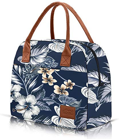 Moyad Kühltasche Klein Leicht Lunch Tasche Isoliertasche zur Arbeit Schule Lunchbag Faltbar Wasserdicht Reißverschluss 12L Blumen Navy